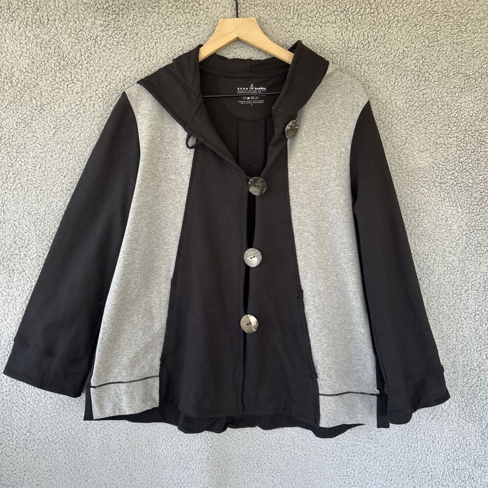 NEON BUDDHA Hooded Swing Jacket Women L Colorblock Athleisure Lagenlook Coat
